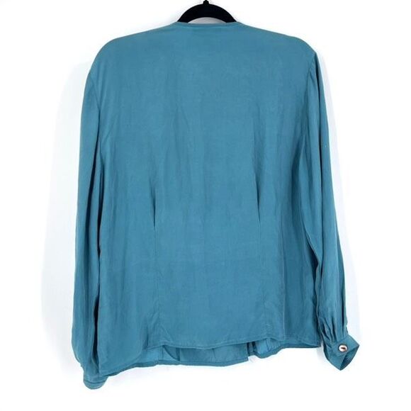 Vintage Sigrid Olsen Secrets Women's Button Down LS Silk Top Blue‎ Size 8 - Picture 2 of 16